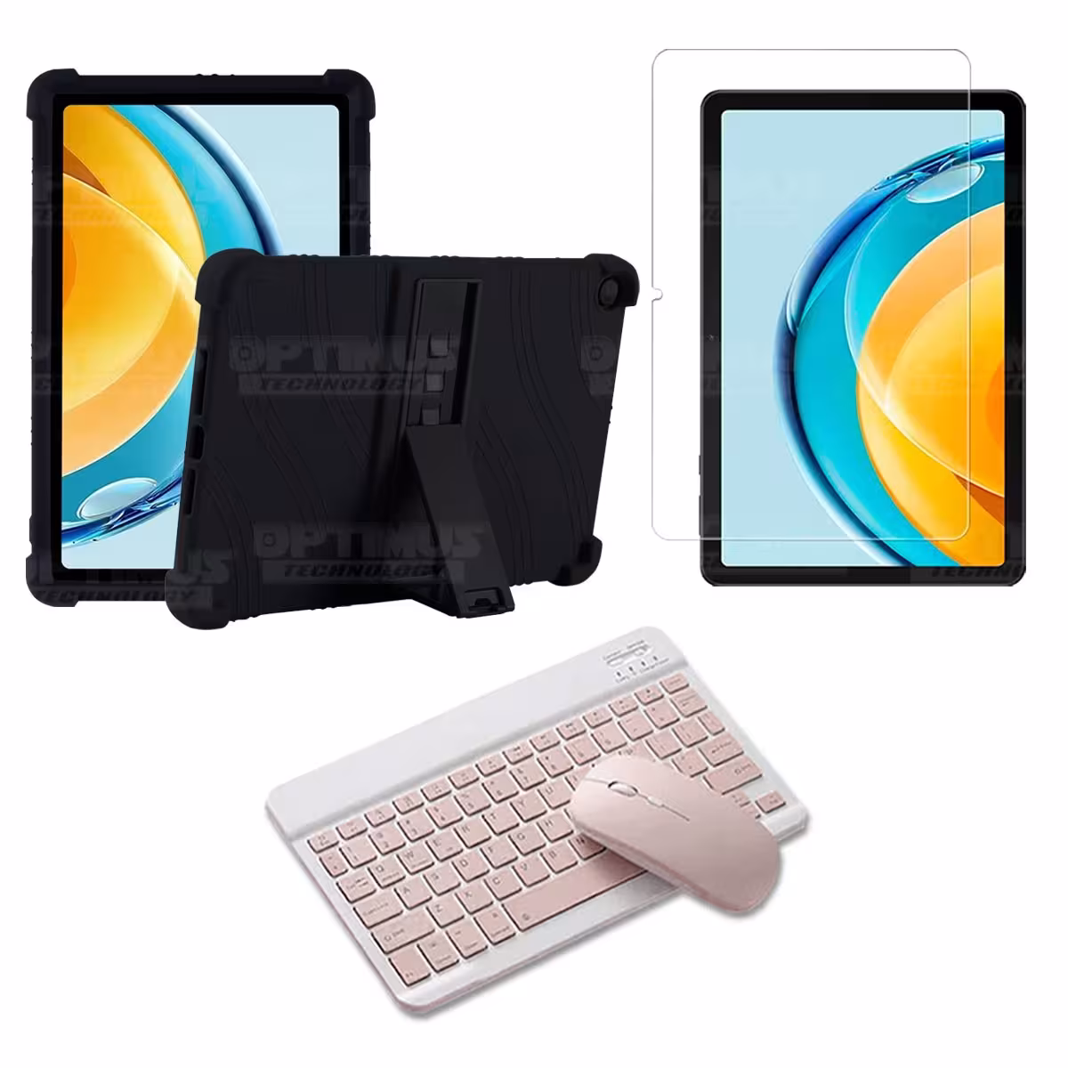 Kit Vidrio templado + Estuche Protector Goma + Teclado Bluetooth Tablet Huawei Matepad SE 10.4 Pulgadas 2023 AGS5-L09 / AGS5-W09