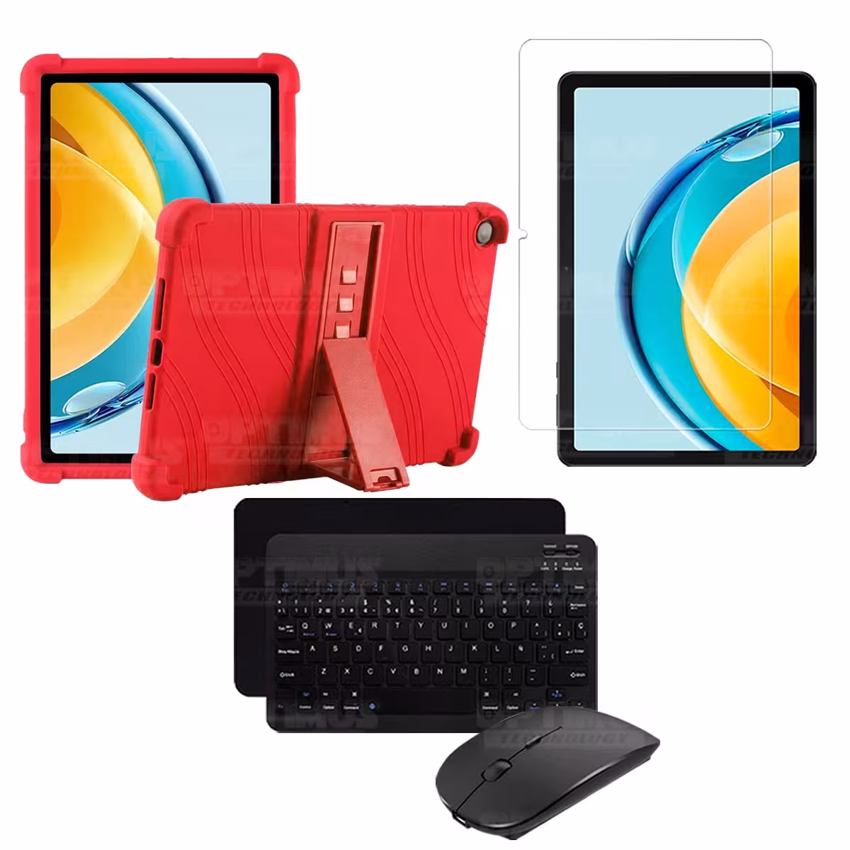 Kit Vidrio templado + Estuche Protector Goma + Teclado Bluetooth Tablet Huawei Matepad SE 10.4 Pulgadas 2023 AGS5-L09 / AGS5-W09