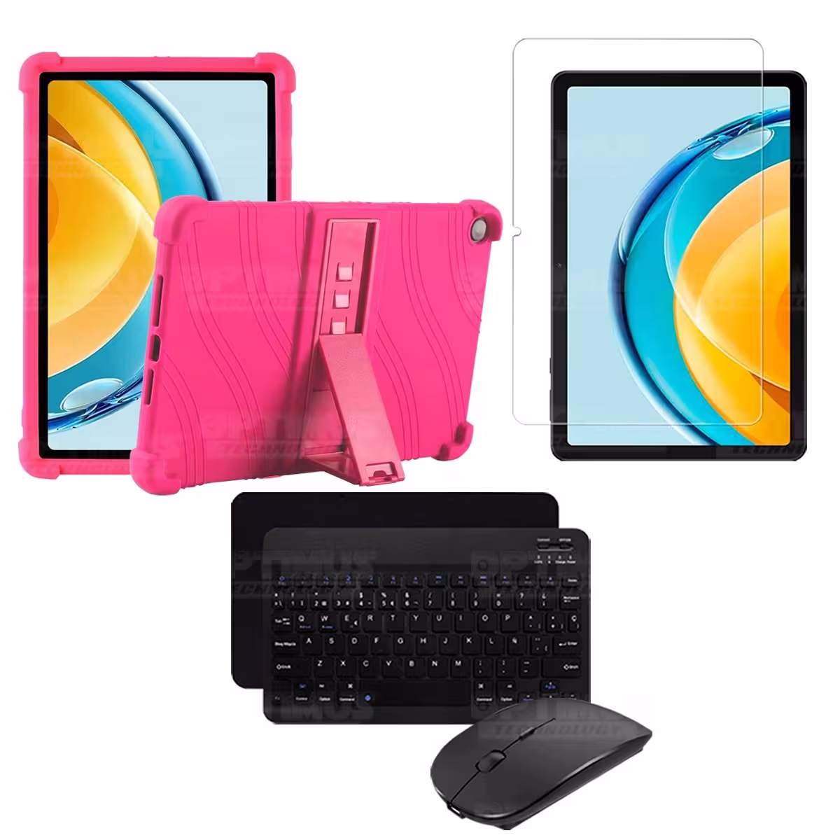 Kit Vidrio templado + Estuche Protector Goma + Teclado Bluetooth Tablet Huawei Matepad SE 10.4 Pulgadas 2023 AGS5-L09 / AGS5-W09