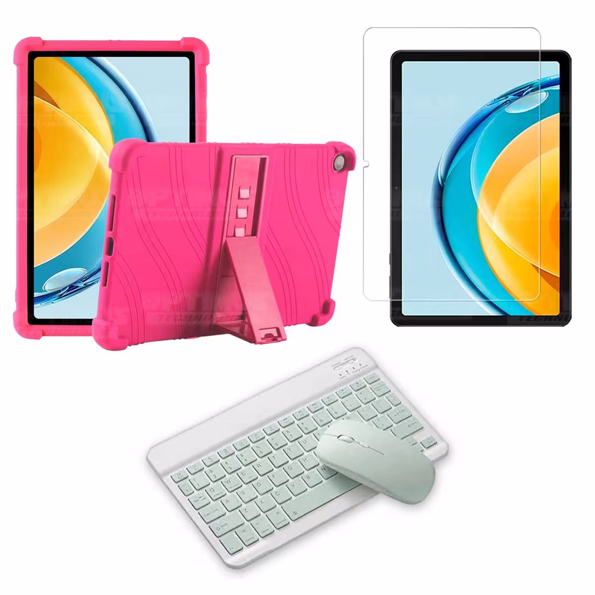 Kit Vidrio templado + Estuche Protector Goma + Teclado Bluetooth Tablet Huawei Matepad SE 10.4 Pulgadas 2023 AGS5-L09 / AGS5-W09