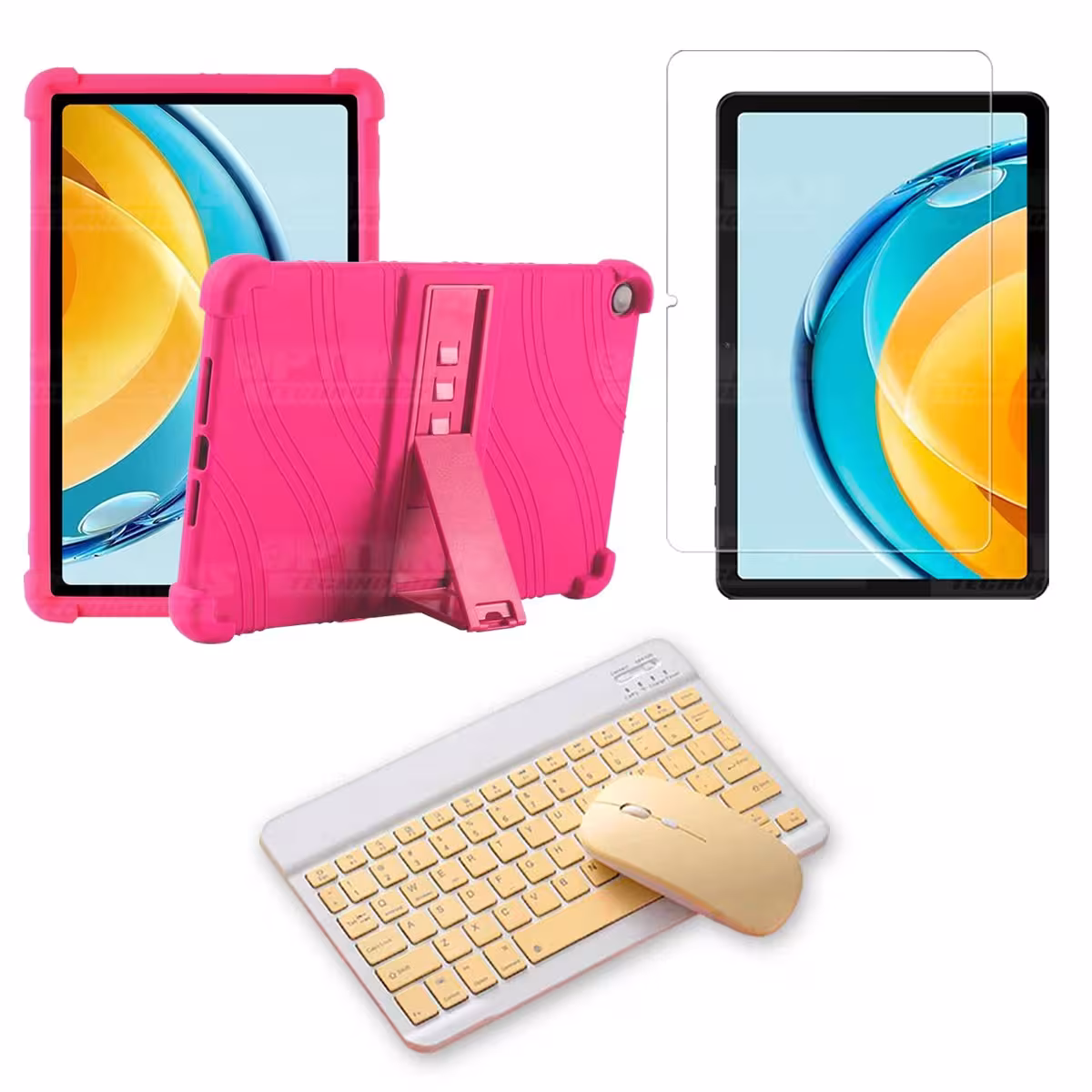 Kit Vidrio templado + Estuche Protector Goma + Teclado Bluetooth Tablet Huawei Matepad SE 10.4 Pulgadas 2023 AGS5-L09 / AGS5-W09