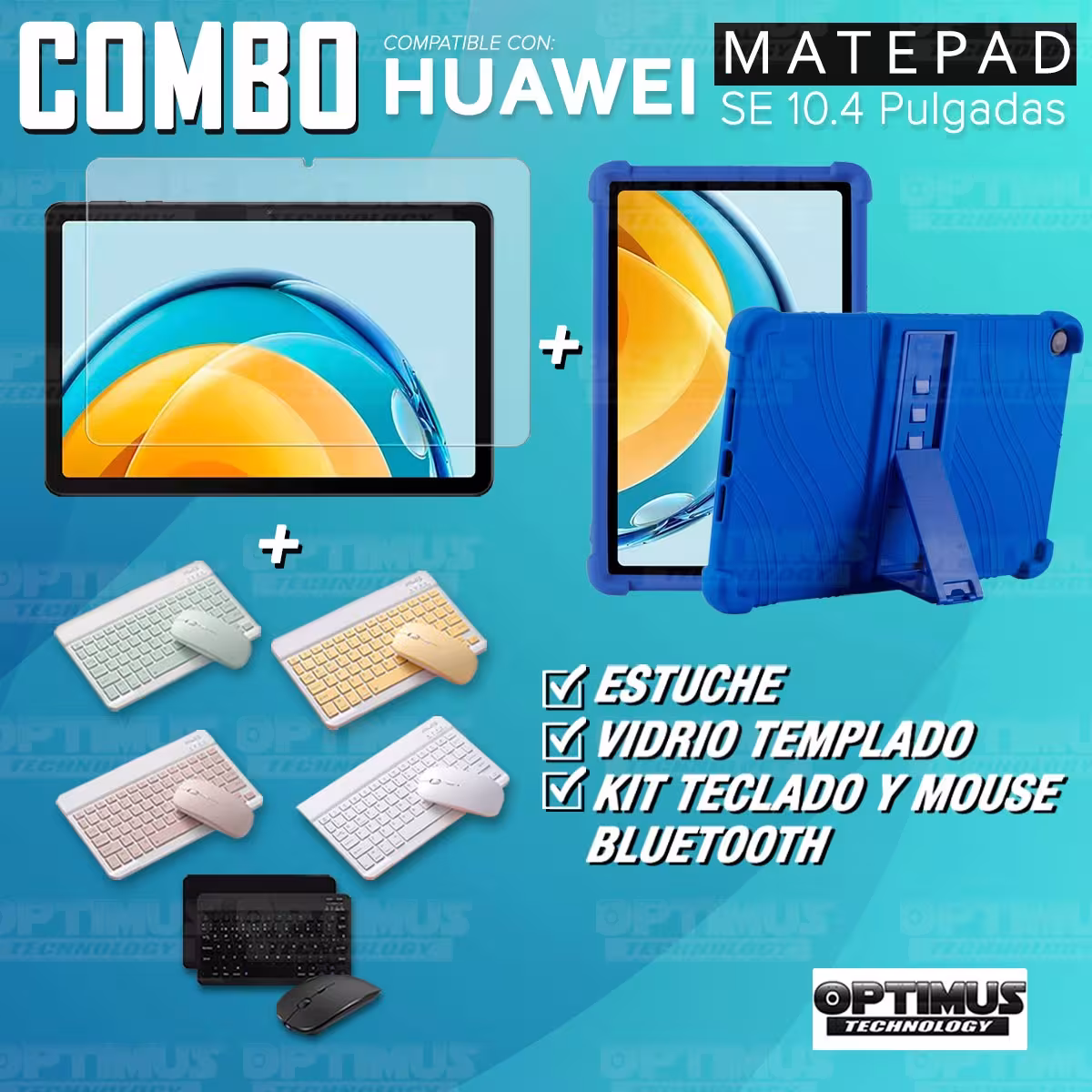 Kit Vidrio templado + Estuche Protector Goma + Teclado Bluetooth Tablet Huawei Matepad SE 10.4 Pulgadas 2023 AGS5-L09 / AGS5-W09