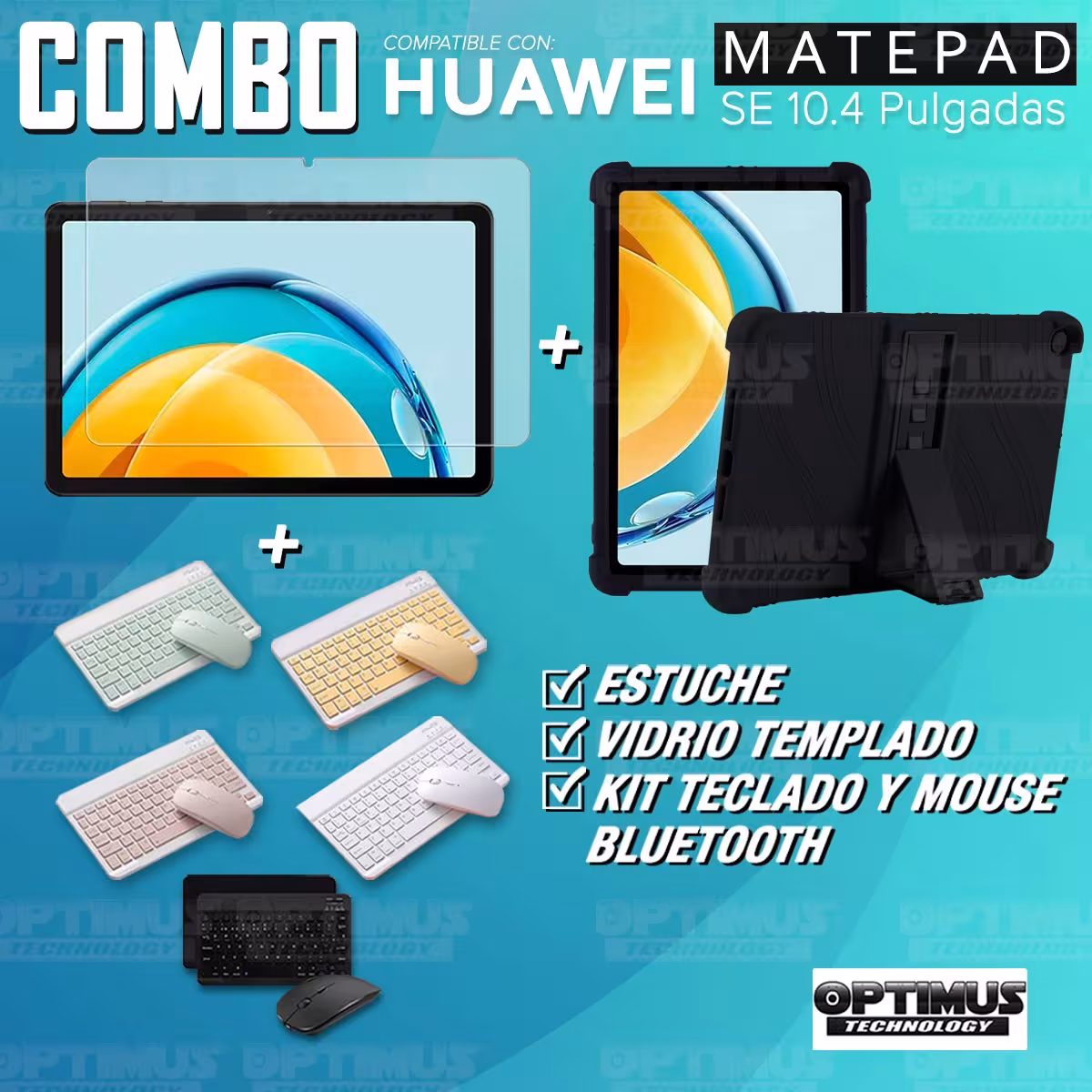 Kit Vidrio templado + Estuche Protector Goma + Teclado Bluetooth Tablet Huawei Matepad SE 10.4 Pulgadas 2023 AGS5-L09 / AGS5-W09