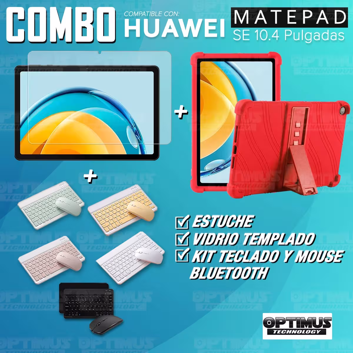 Kit Vidrio templado + Estuche Protector Goma + Teclado Bluetooth Tablet Huawei Matepad SE 10.4 Pulgadas 2023 AGS5-L09 / AGS5-W09