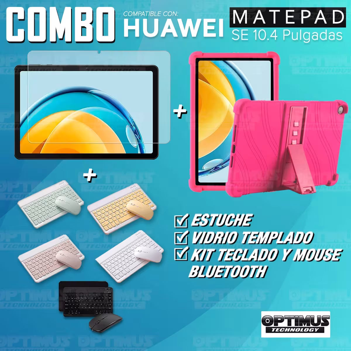 Kit Vidrio templado + Estuche Protector Goma + Teclado Bluetooth Tablet Huawei Matepad SE 10.4 Pulgadas 2023 AGS5-L09 / AGS5-W09