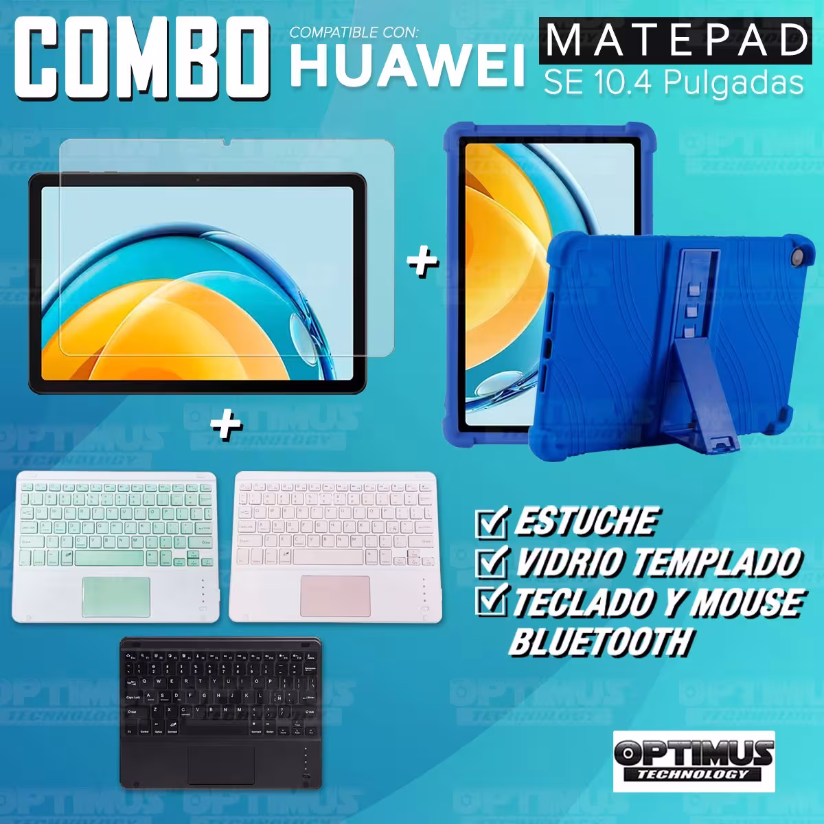 Kit Vidrio templado + Estuche Protector + Teclado Touchpad Bluetooth Tablet Huawei Matepad SE 10.4 Pulgadas 2023