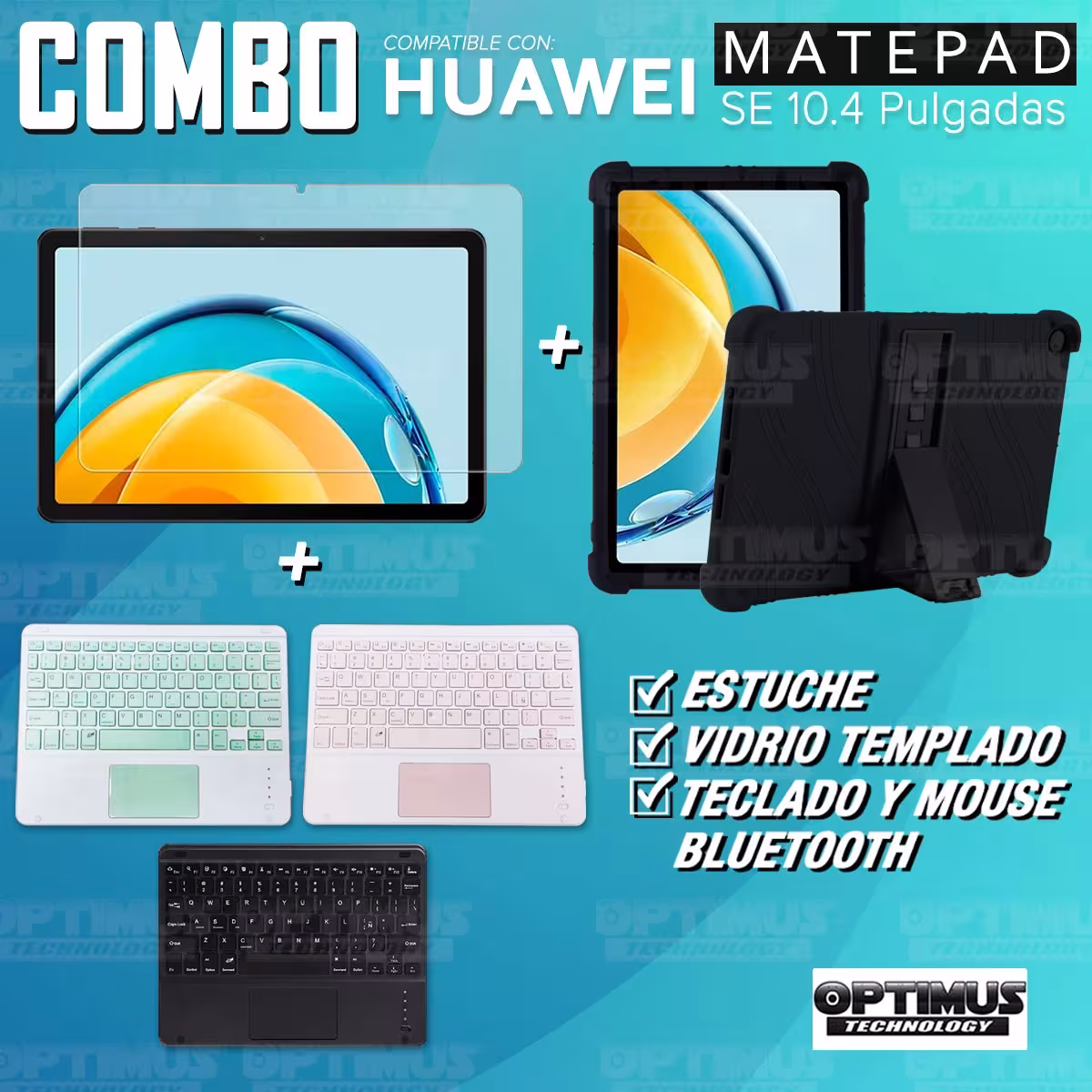 Kit Vidrio templado + Estuche Protector + Teclado Touchpad Bluetooth Tablet Huawei Matepad SE 10.4 Pulgadas 2023