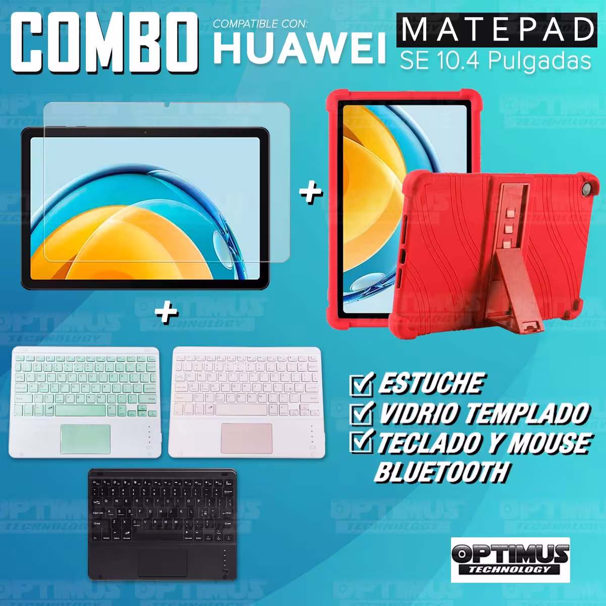 Kit Vidrio templado + Estuche Protector + Teclado Touchpad Bluetooth Tablet Huawei Matepad SE 10.4 Pulgadas 2023