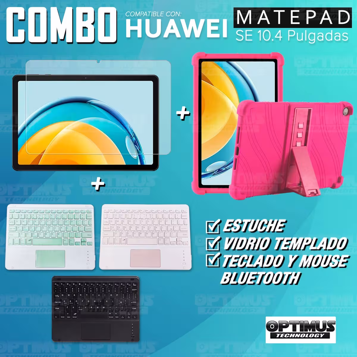 Kit Vidrio templado + Estuche Protector + Teclado Touchpad Bluetooth Tablet Huawei Matepad SE 10.4 Pulgadas 2023