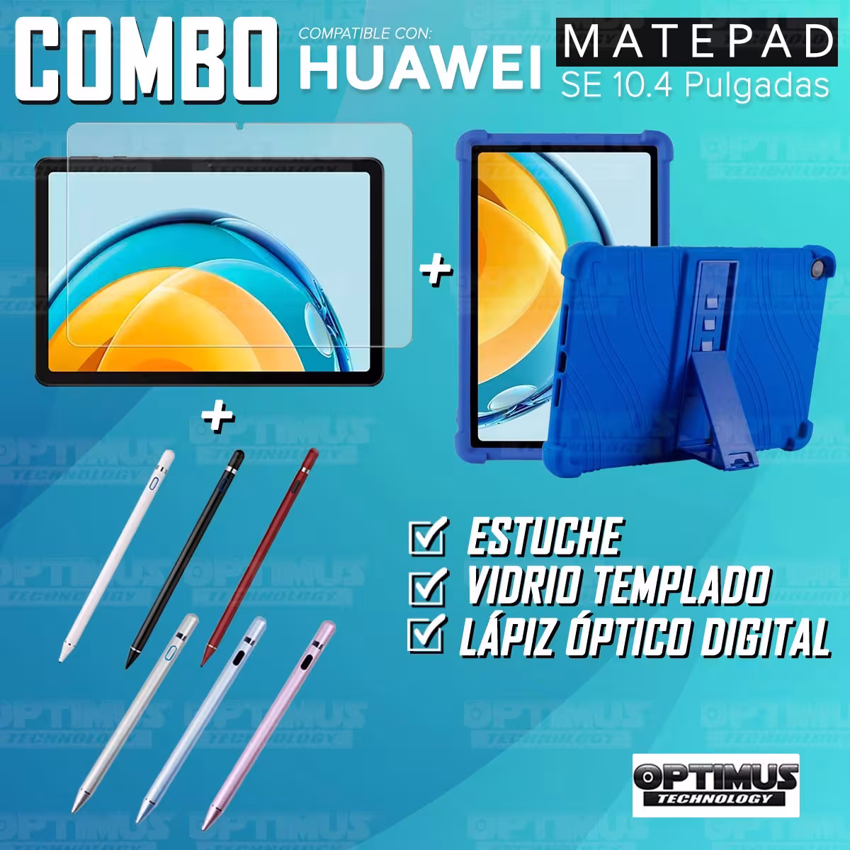 Kit Estuche Protector de goma + Vidrio Templado + Lápiz Digital para Tablet Huawei Matepad SE 10.4 Pulgadas 2023