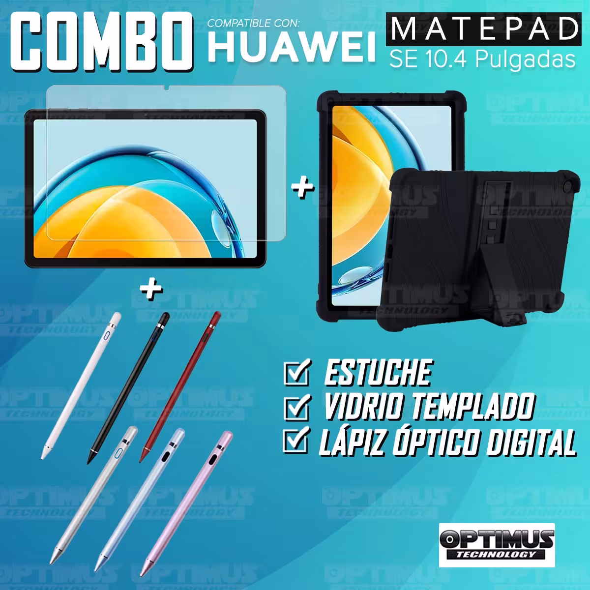 Kit Estuche Protector de goma + Vidrio Templado + Lápiz Digital para Tablet Huawei Matepad SE 10.4 Pulgadas 2023