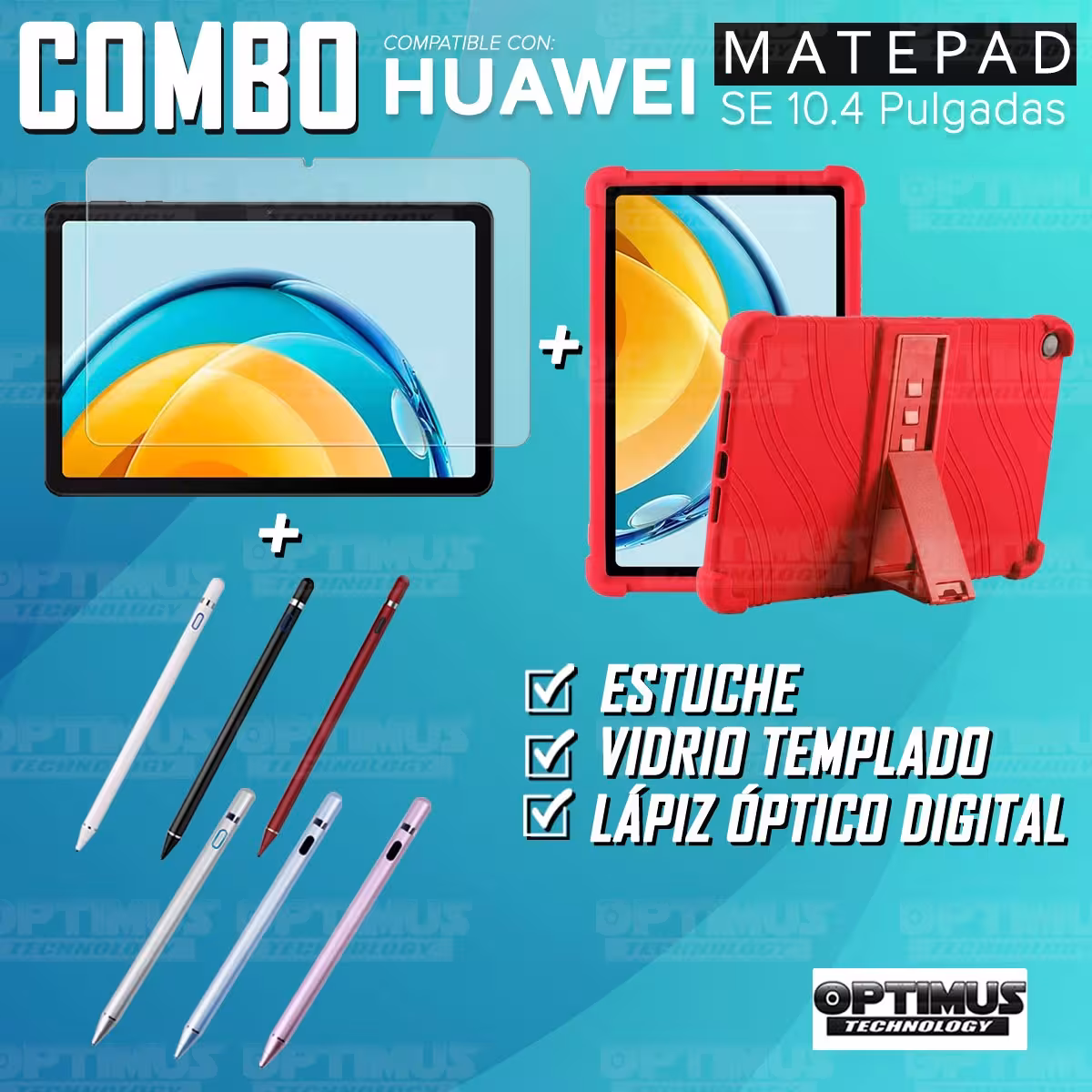 Kit Estuche Protector de goma + Vidrio Templado + Lápiz Digital para Tablet Huawei Matepad SE 10.4 Pulgadas 2023