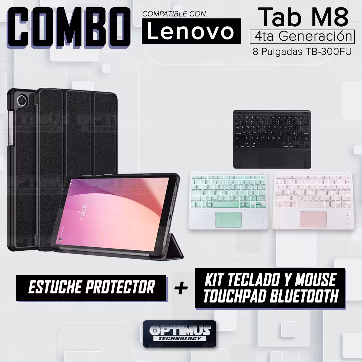 Kit Case Folio Protector + Teclado Mouse Touchpad Bluetooth para Tablet Lenovo Tab M8 4ta Gen 8 Pulgadas 2023