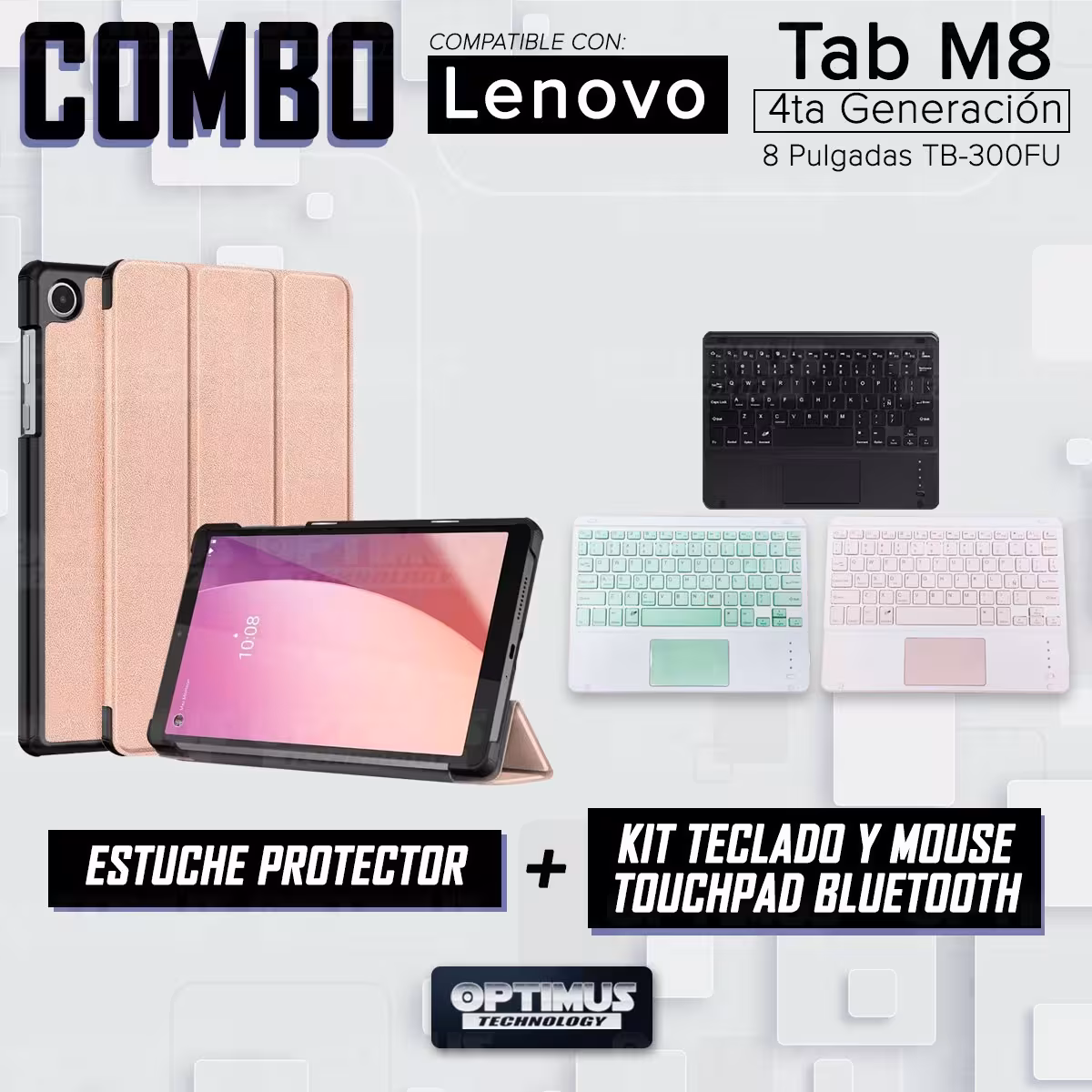 Kit Case Folio Protector + Teclado Mouse Touchpad Bluetooth para Tablet Lenovo Tab M8 4ta Gen 8 Pulgadas 2023