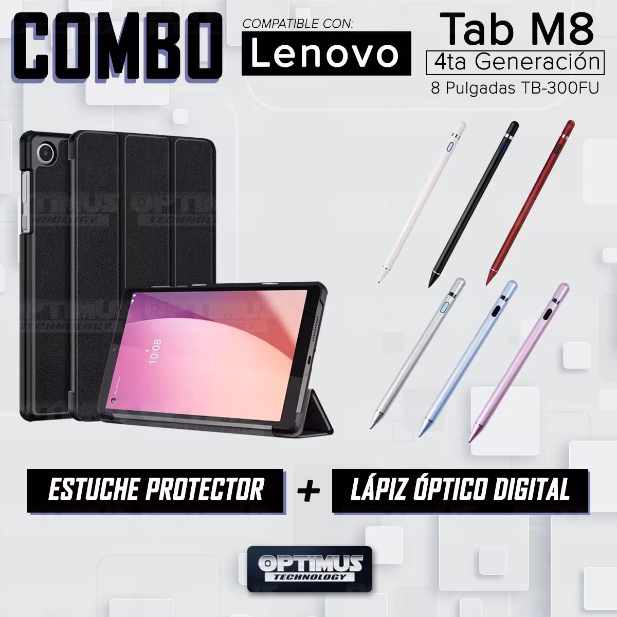 Kit Case Forro Protector + Lápiz Óptico Digital Stylus Pen para Tablet Lenovo Tab M8 4ta Gen TB-300FU / TB-300XU 8 Pulg 2023