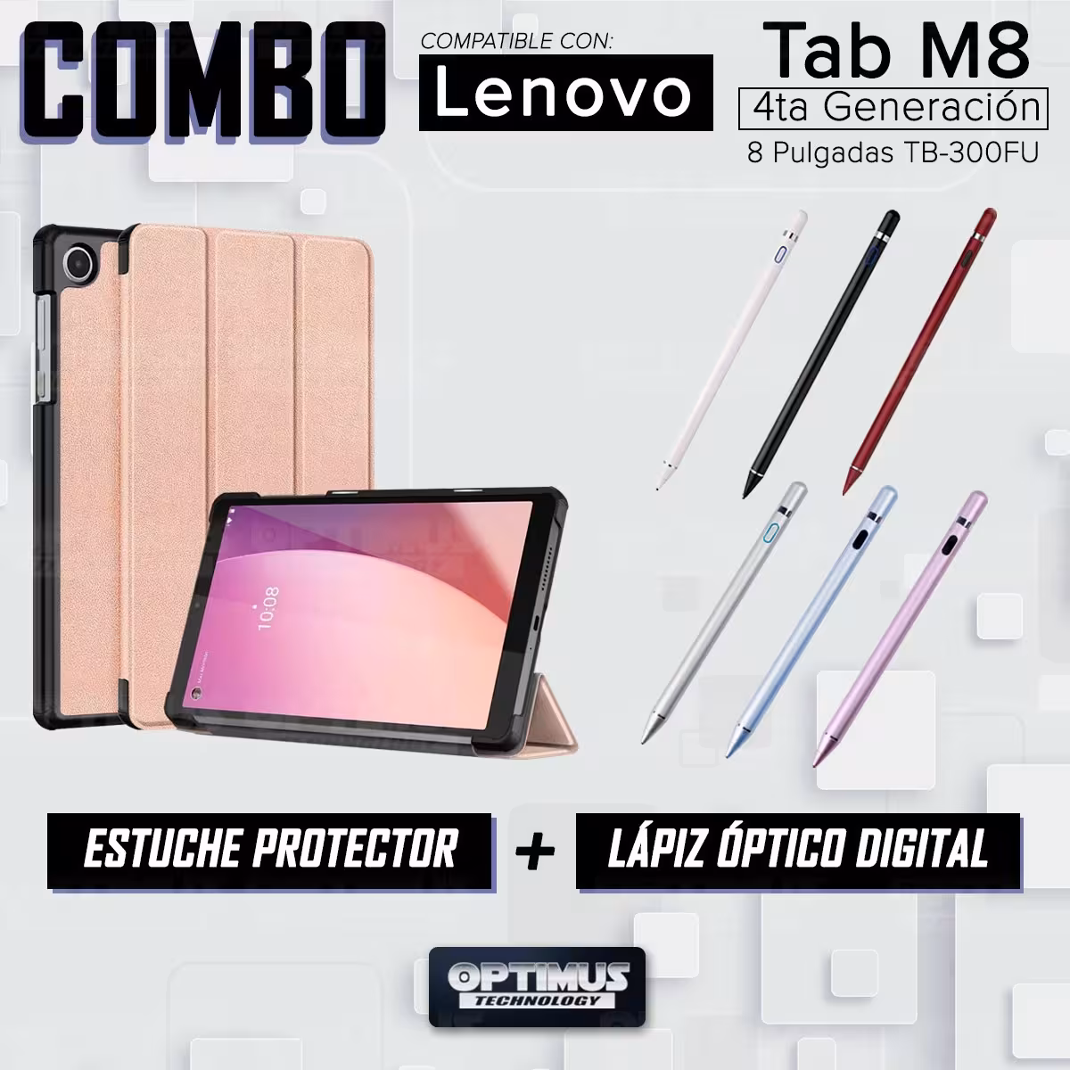 Kit Case Forro Protector + Lápiz Óptico Digital Stylus Pen para Tablet Lenovo Tab M8 4ta Gen TB-300FU / TB-300XU 8 Pulg 2023