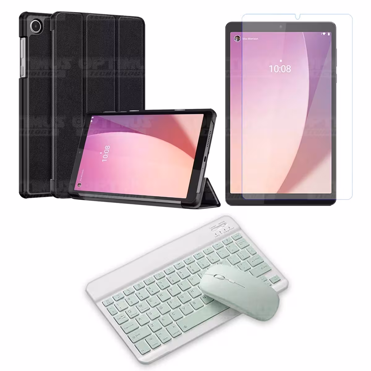 Kit Vidrio templado + Case Protector + Teclado y Mouse Bluetooth Tablet Lenovo Tab M8 4ta Generación TB-300FU 8 Pulgadas 2023