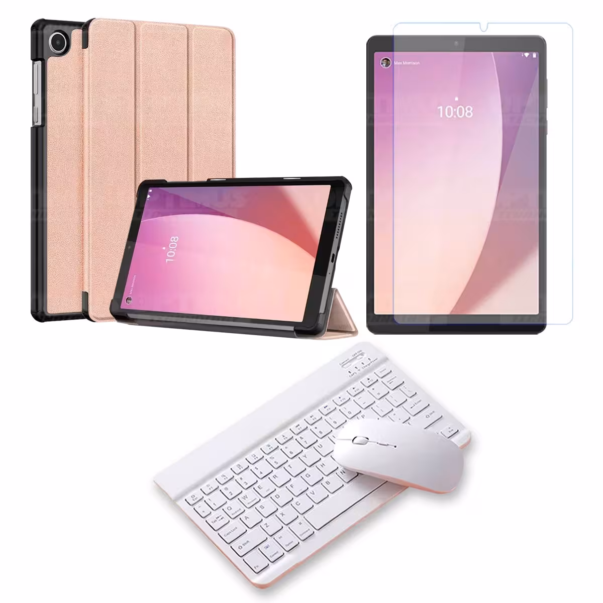 Kit Vidrio templado + Case Protector + Teclado y Mouse Bluetooth Tablet Lenovo Tab M8 4ta Generación TB-300FU 8 Pulgadas 2023