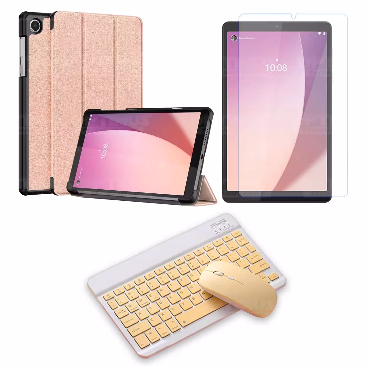 Kit Vidrio templado + Case Protector + Teclado y Mouse Bluetooth Tablet Lenovo Tab M8 4ta Generación TB-300FU 8 Pulgadas 2023