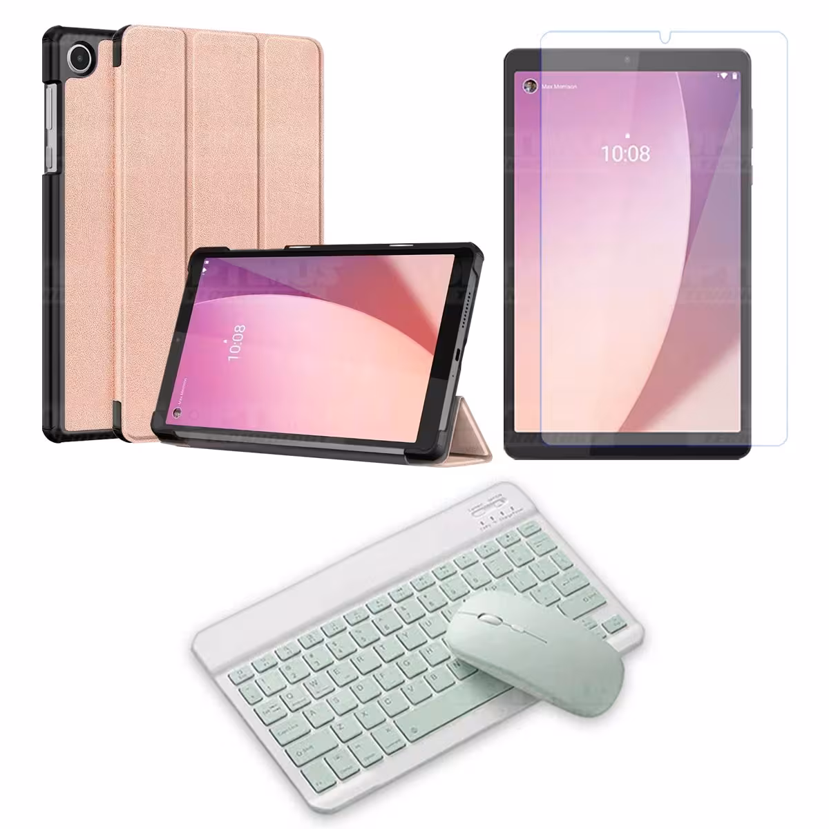 Kit Vidrio templado + Case Protector + Teclado y Mouse Bluetooth Tablet Lenovo Tab M8 4ta Generación TB-300FU 8 Pulgadas 2023