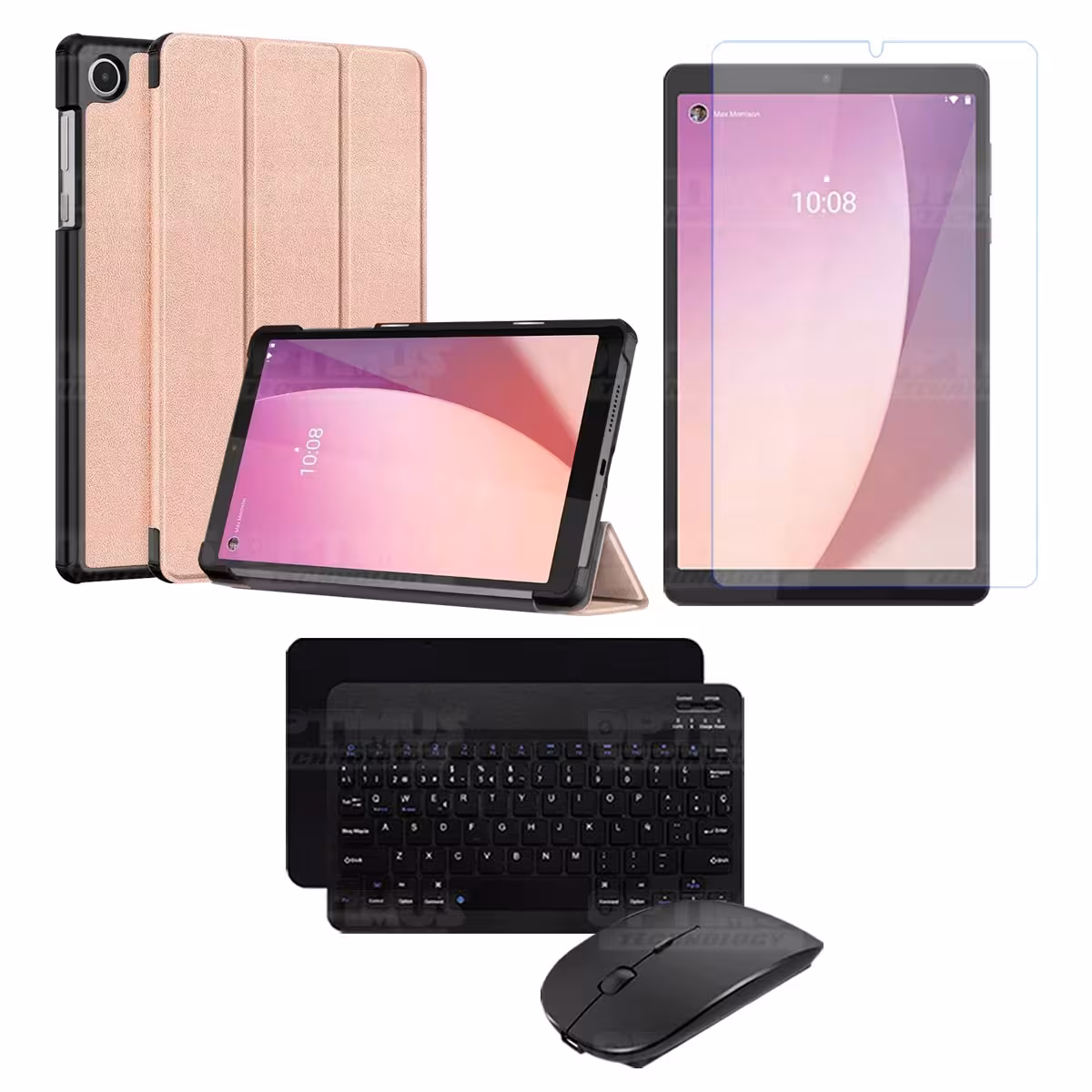 Kit Vidrio templado + Case Protector + Teclado y Mouse Bluetooth Tablet Lenovo Tab M8 4ta Generación TB-300FU 8 Pulgadas 2023