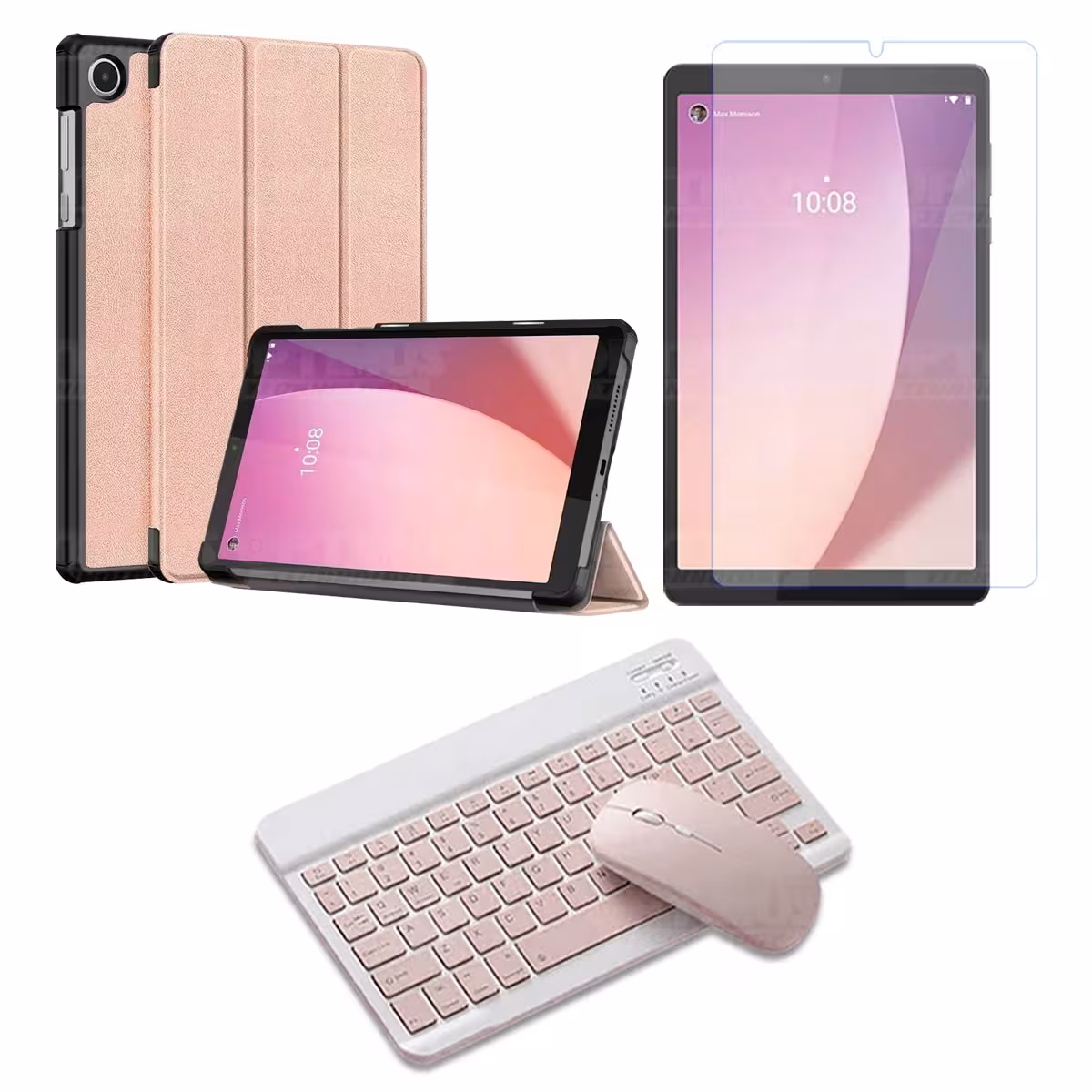 Kit Vidrio templado + Case Protector + Teclado y Mouse Bluetooth Tablet Lenovo Tab M8 4ta Generación TB-300FU 8 Pulgadas 2023