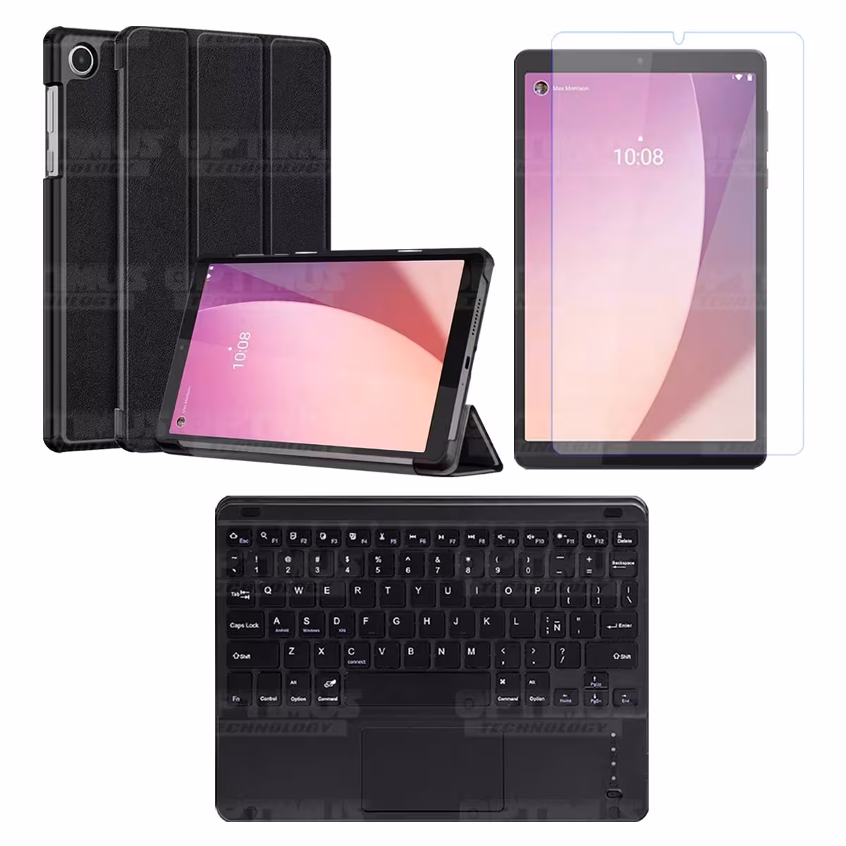 Kit Vidrio templado + Case Protector + Teclado Touchpad Bluetooth Tablet Lenovo Tab M8 4ta Generación TB-300FU 8 Pulgadas 2023