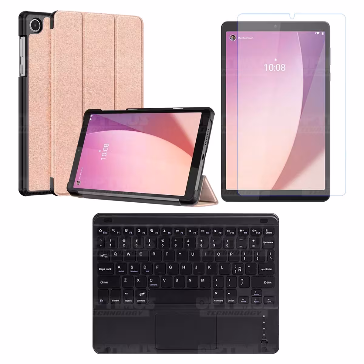 Kit Vidrio templado + Case Protector + Teclado Touchpad Bluetooth Tablet Lenovo Tab M8 4ta Generación TB-300FU 8 Pulgadas 2023