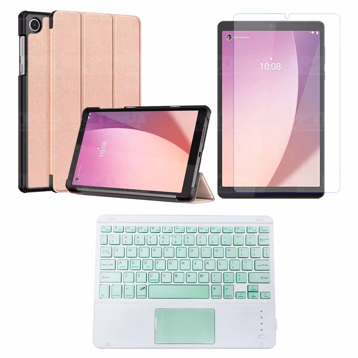 Kit Vidrio templado + Case Protector + Teclado Touchpad Bluetooth Tablet Lenovo Tab M8 4ta Generación TB-300FU 8 Pulgadas 2023