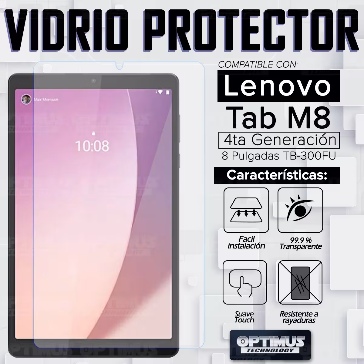 Kit Vidrio templado + Case Protector + Teclado Touchpad Bluetooth Tablet Lenovo Tab M8 4ta Generación TB-300FU 8 Pulgadas 2023