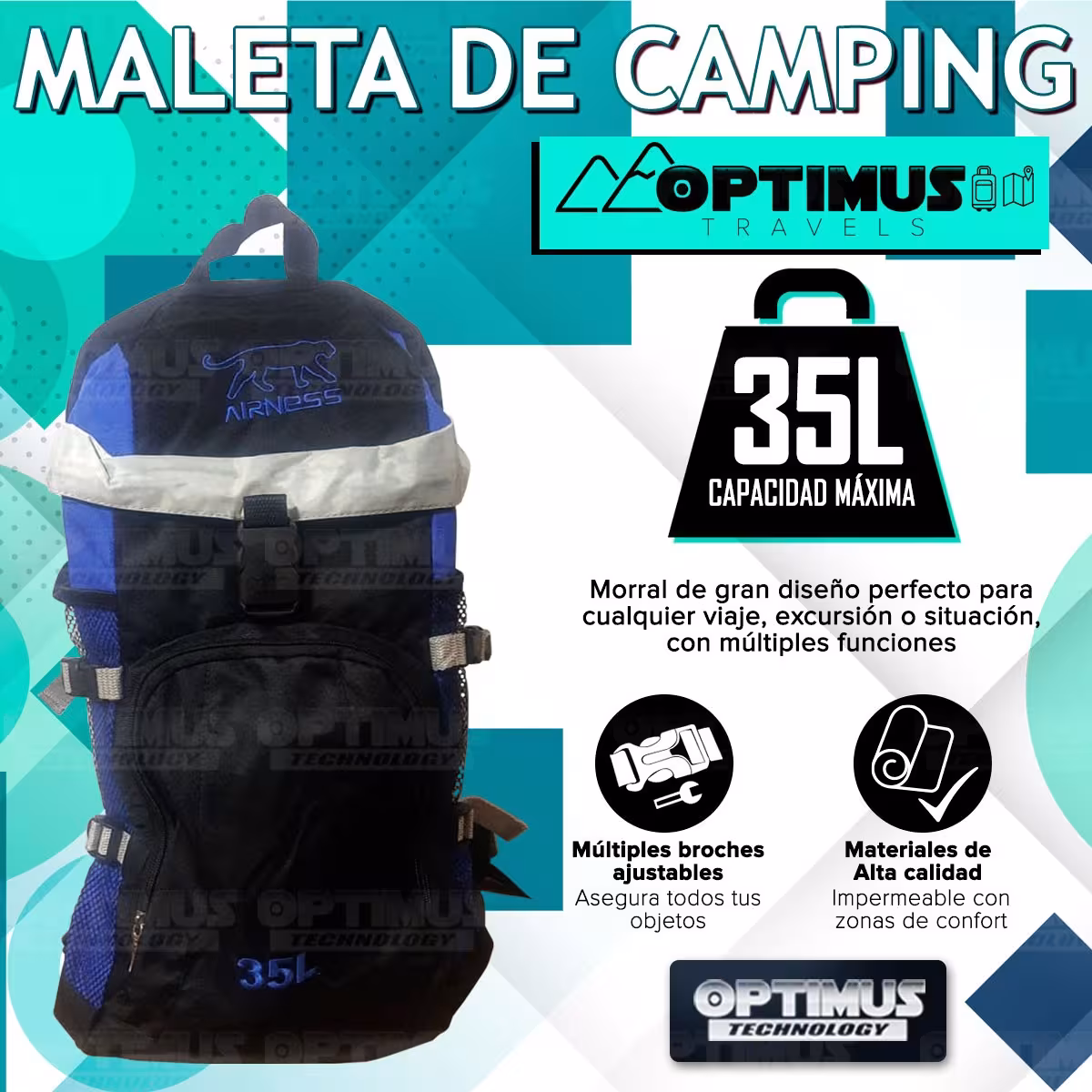 Maleta morral mochila de viaje camping 35L Unisex mediana cómoda gran capacidad para hombre y mujer