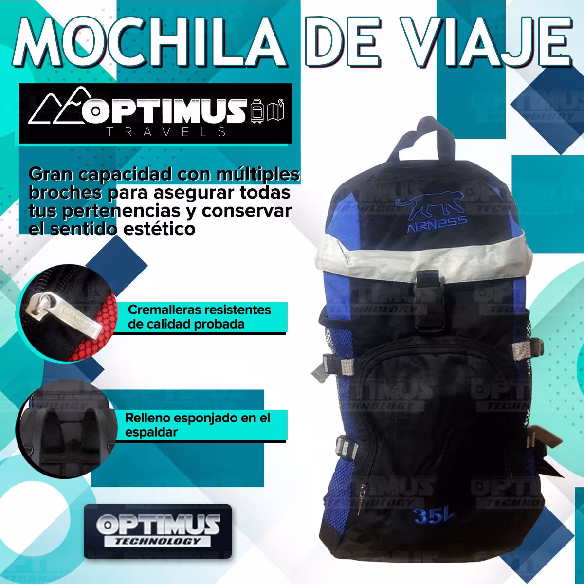 Maleta morral mochila de viaje camping 35L Unisex mediana cómoda gran capacidad para hombre y mujer