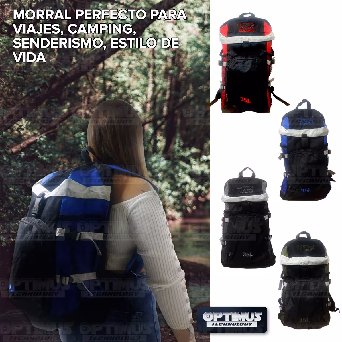 Maleta morral mochila de viaje camping 35L Unisex mediana cómoda gran capacidad para hombre y mujer