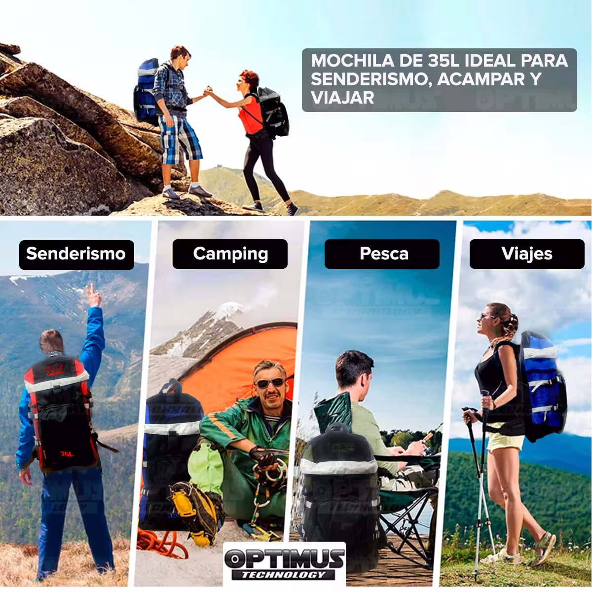 Maleta morral mochila de viaje camping 35L Unisex mediana cómoda gran capacidad para hombre y mujer