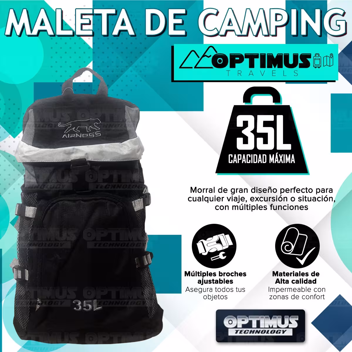 Maleta morral mochila de viaje camping 35L Unisex mediana cómoda gran capacidad para hombre y mujer