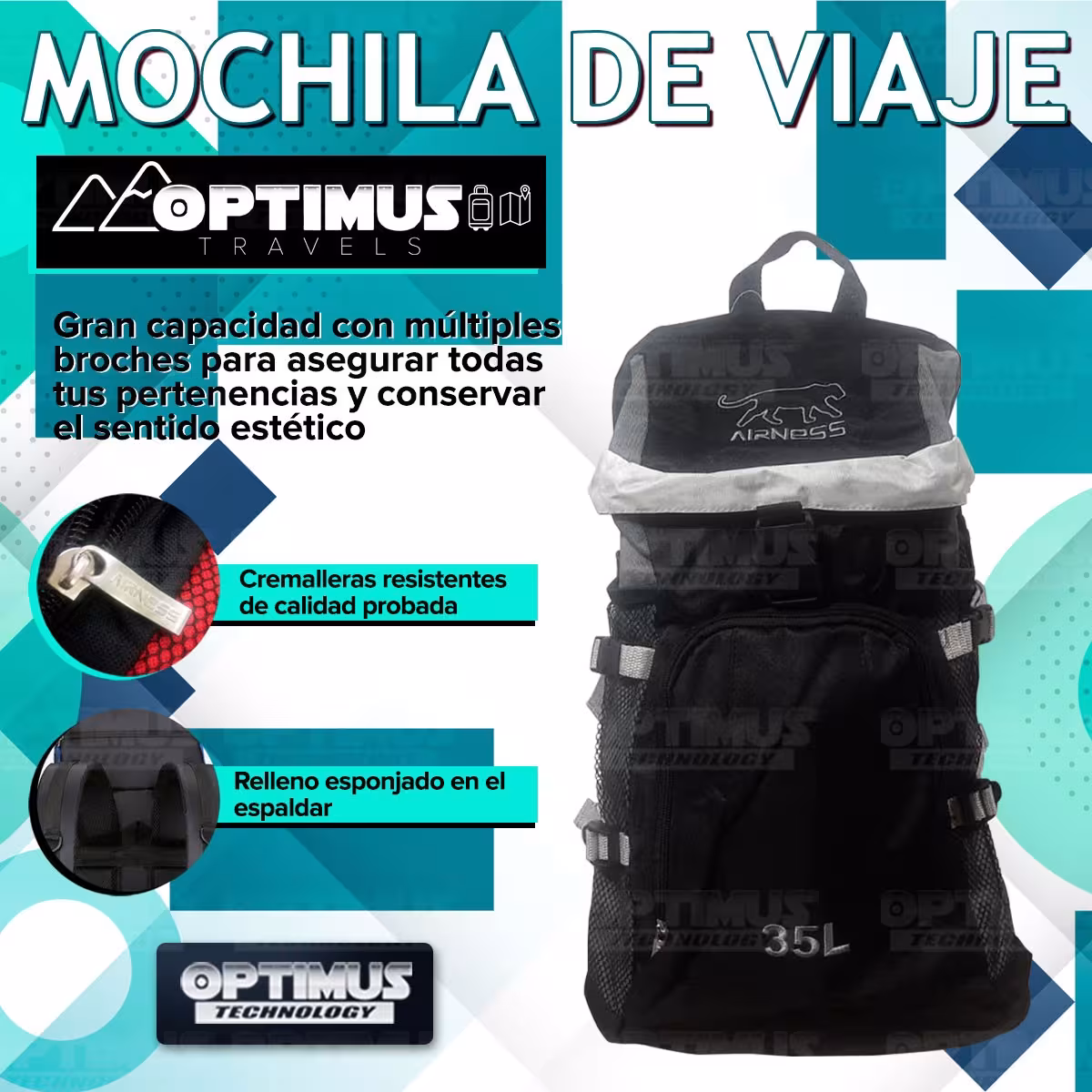 Maleta morral mochila de viaje camping 35L Unisex mediana cómoda gran capacidad para hombre y mujer