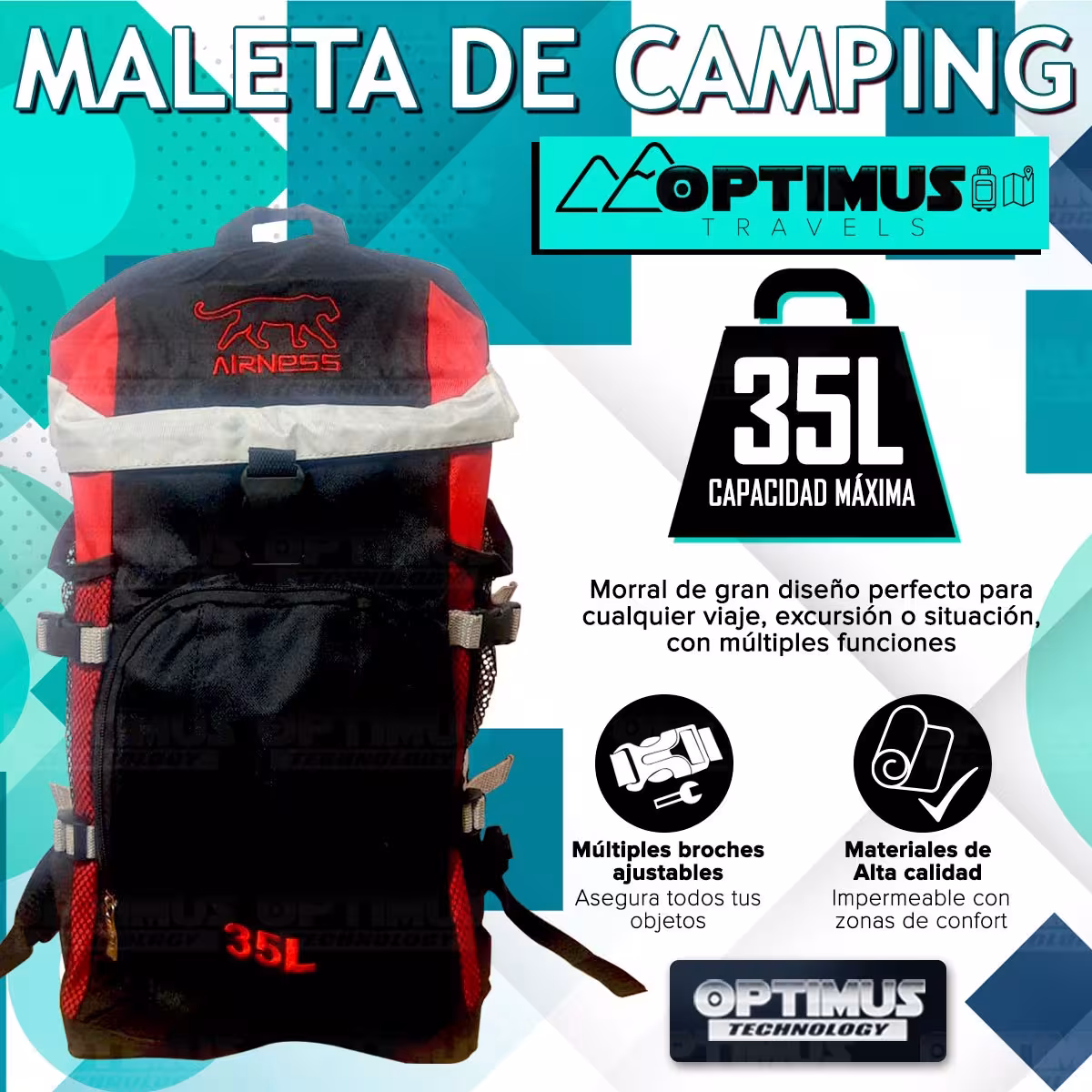 Maleta morral mochila de viaje camping 35L Unisex mediana cómoda gran capacidad para hombre y mujer