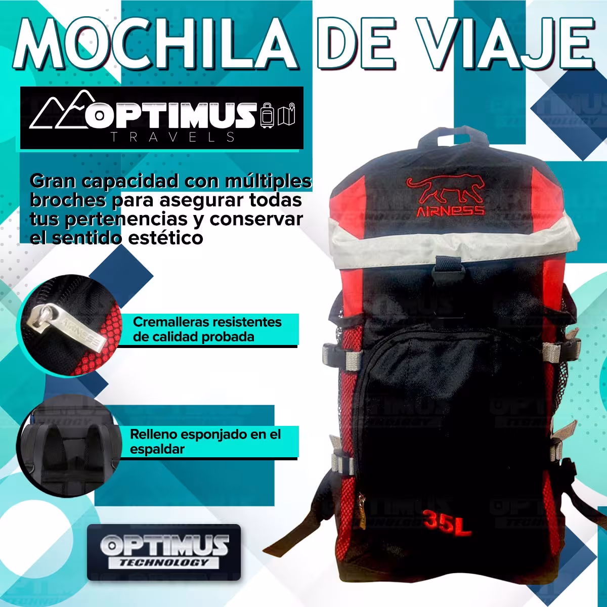 Maleta morral mochila de viaje camping 35L Unisex mediana cómoda gran capacidad para hombre y mujer