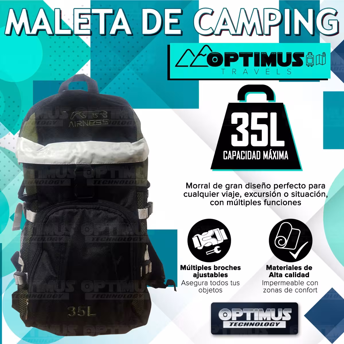 Maleta morral mochila de viaje camping 35L Unisex mediana cómoda gran capacidad para hombre y mujer