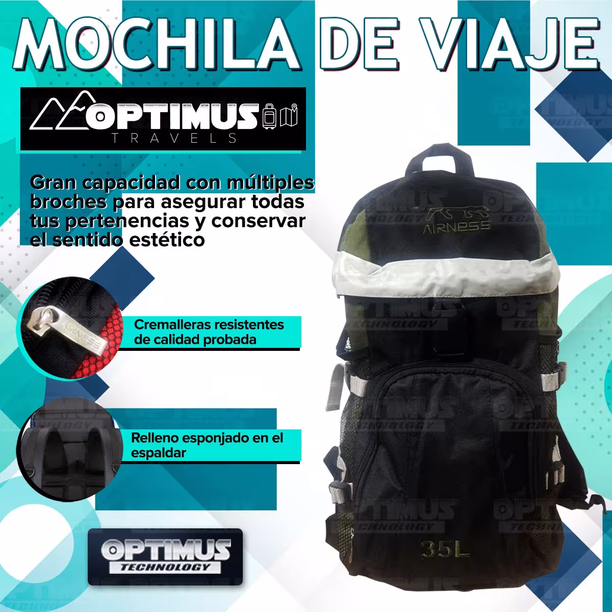 Maleta morral mochila de viaje camping 35L Unisex mediana cómoda gran capacidad para hombre y mujer