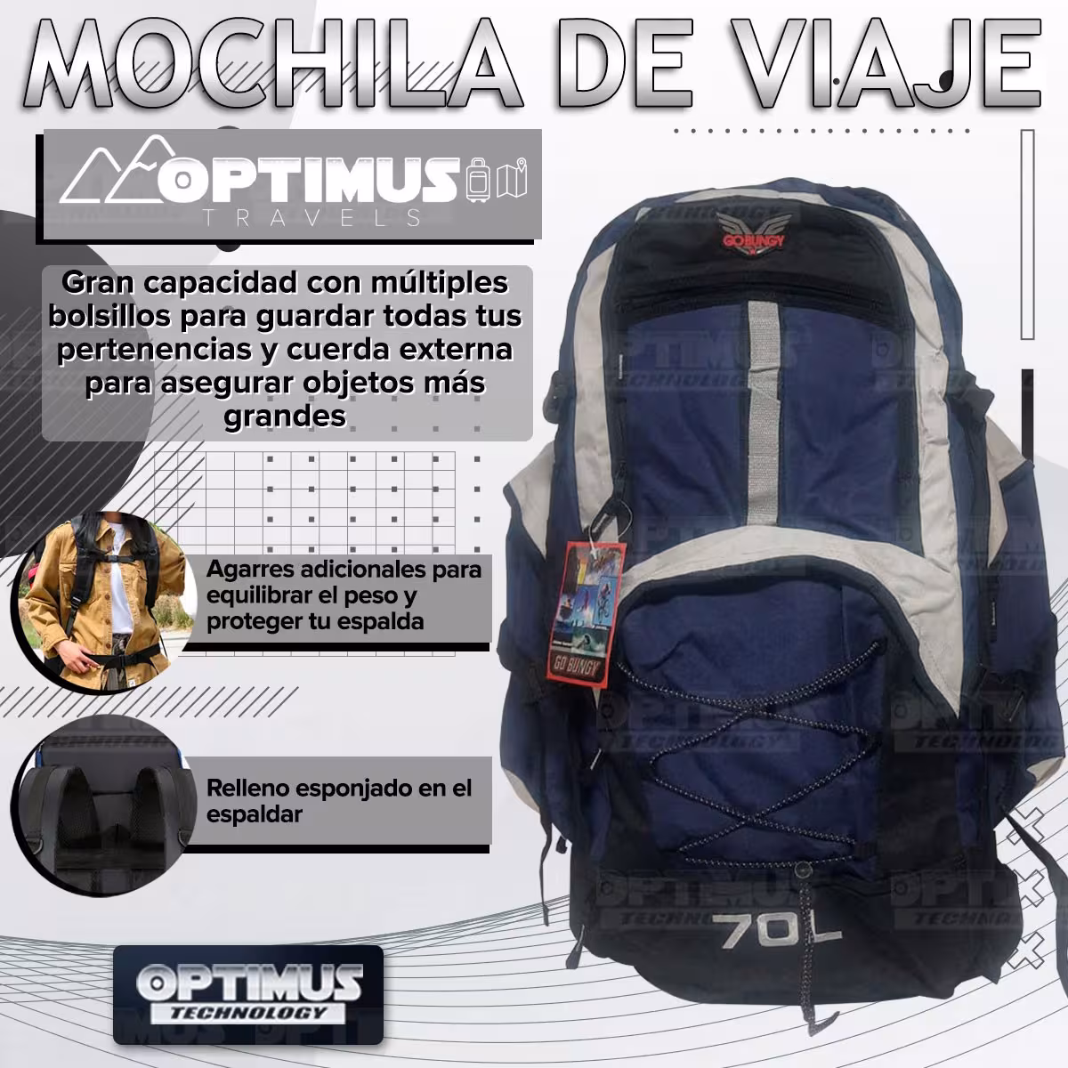 Maleta morral mochila de viaje camping senderismo 70L Unisex grande cómoda gran capacidad para hombre y mujer