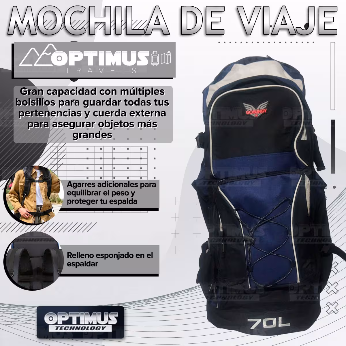 Maleta morral mochila de viaje camping senderismo 70L Unisex grande cómoda gran capacidad para hombre y mujer