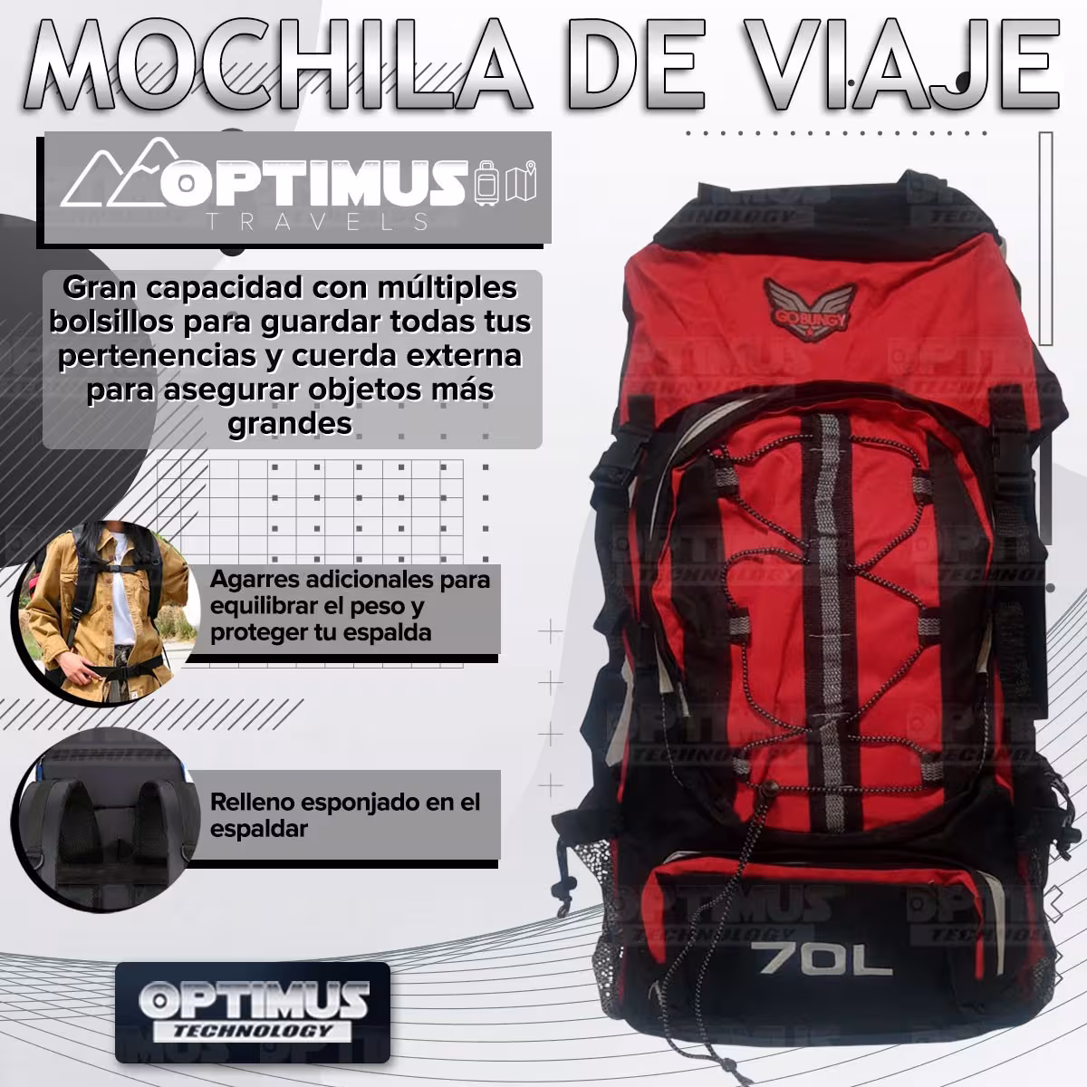 Maleta morral mochila de viaje camping senderismo 70L Unisex grande cómoda gran capacidad para hombre y mujer