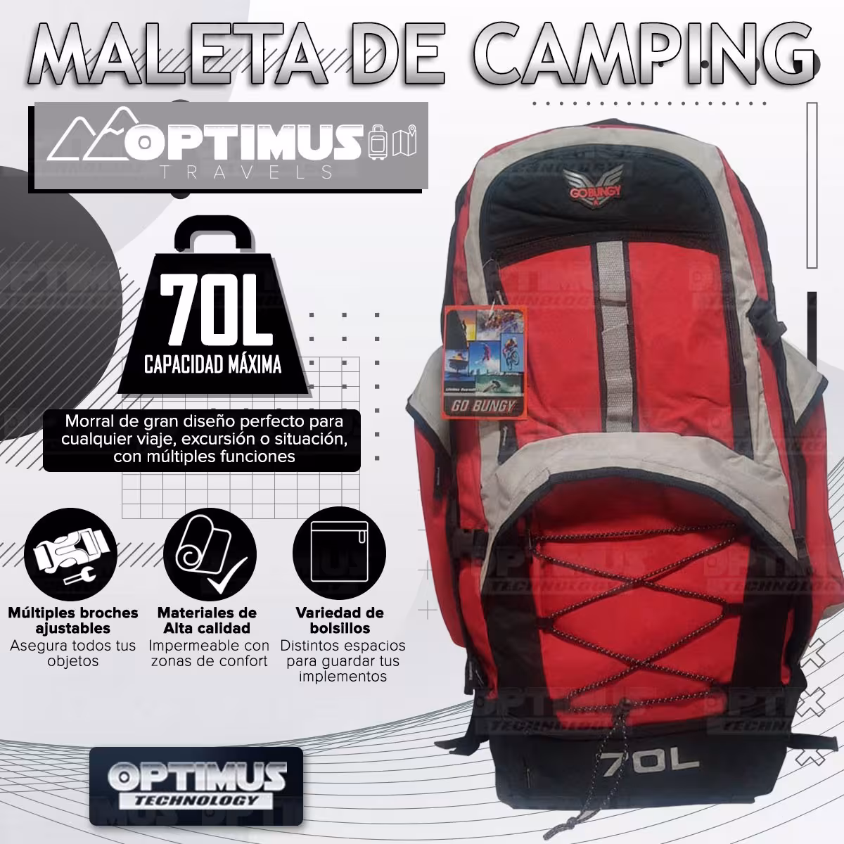 Maleta morral mochila de viaje camping senderismo 70L Unisex grande cómoda gran capacidad para hombre y mujer