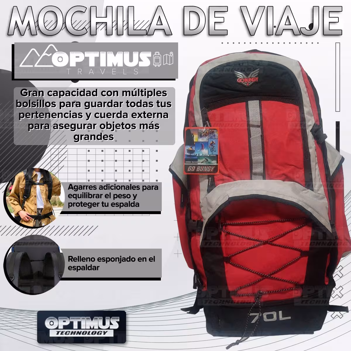 Maleta morral mochila de viaje camping senderismo 70L Unisex grande cómoda gran capacidad para hombre y mujer