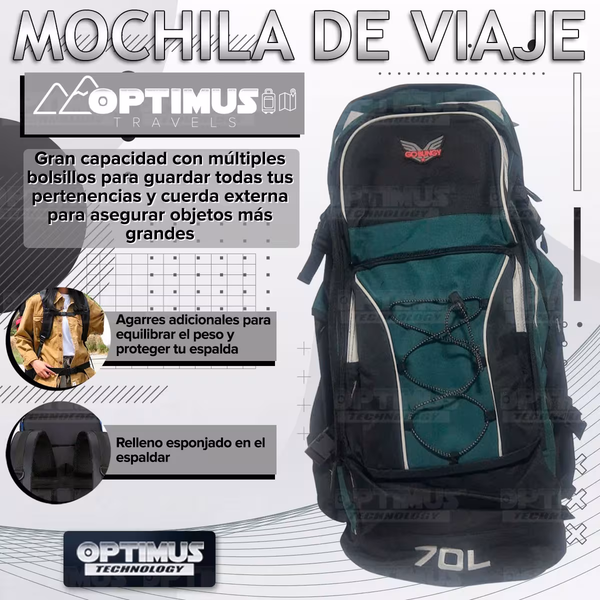 Maleta morral mochila de viaje camping senderismo 70L Unisex grande cómoda gran capacidad para hombre y mujer