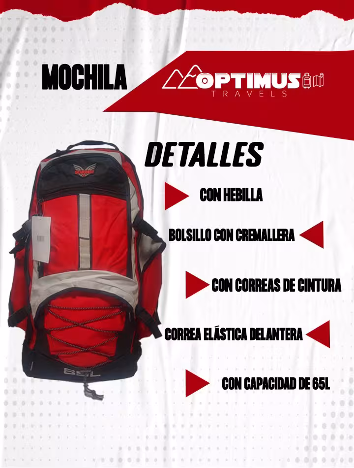 Maleta mochila morral unisex OPTIMUS Travels para camping viajes de senderismo y turismo de 65L