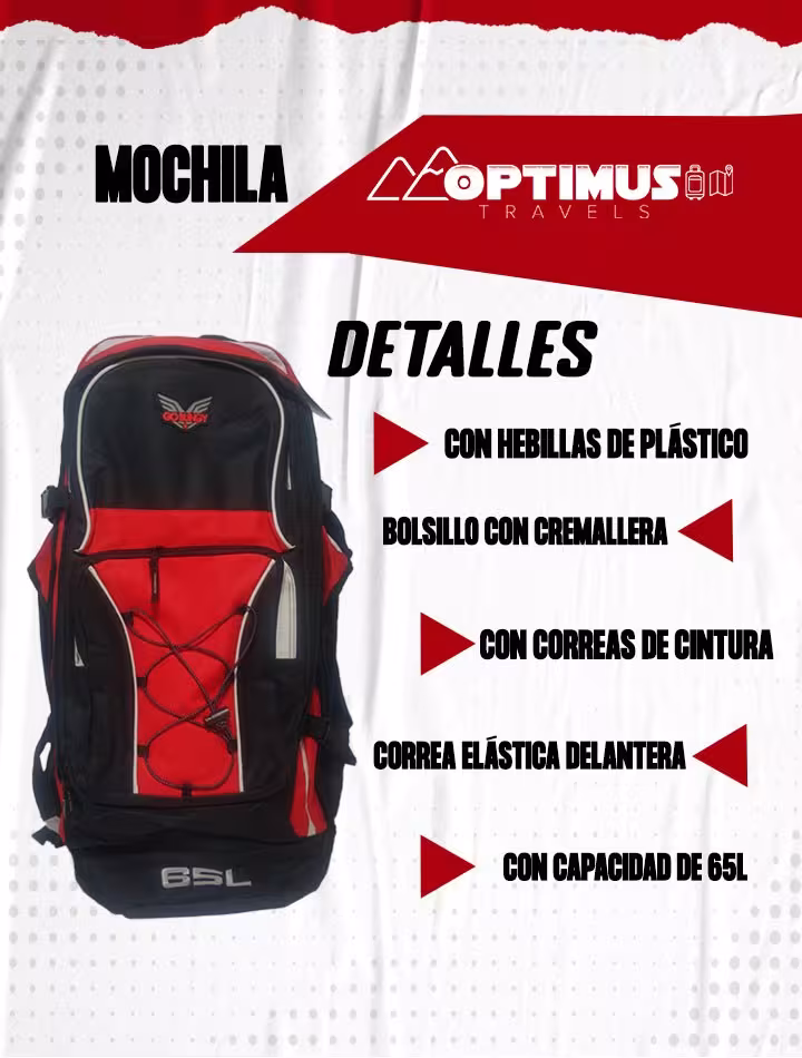 Maleta mochila morral unisex OPTIMUS Travels para camping viajes de senderismo y turismo de 65L