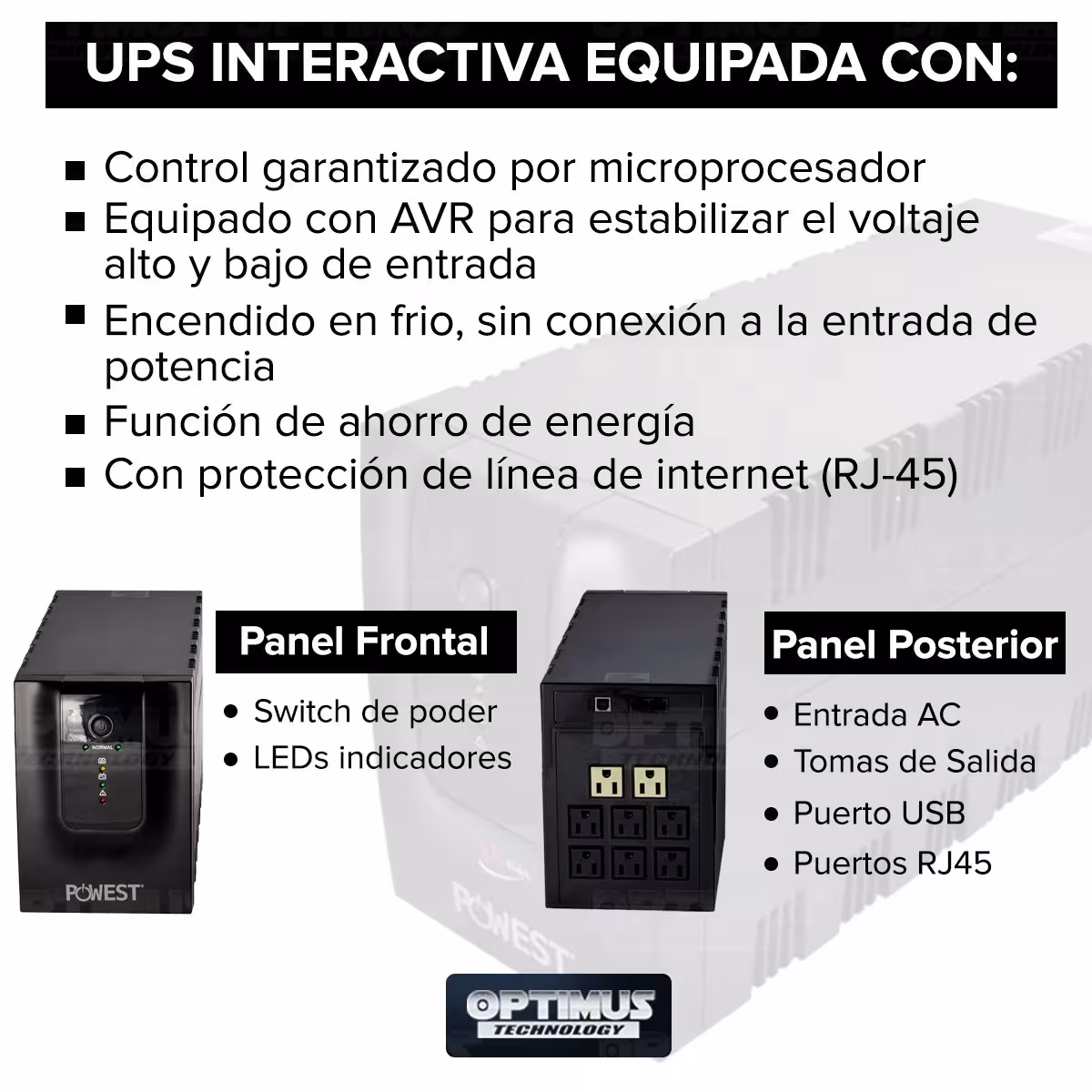 UPS Multitoma Interactiva Powest Micronet 1000VA 8 Salidas regulador de tensión AVR respaldo independiente protección apagones