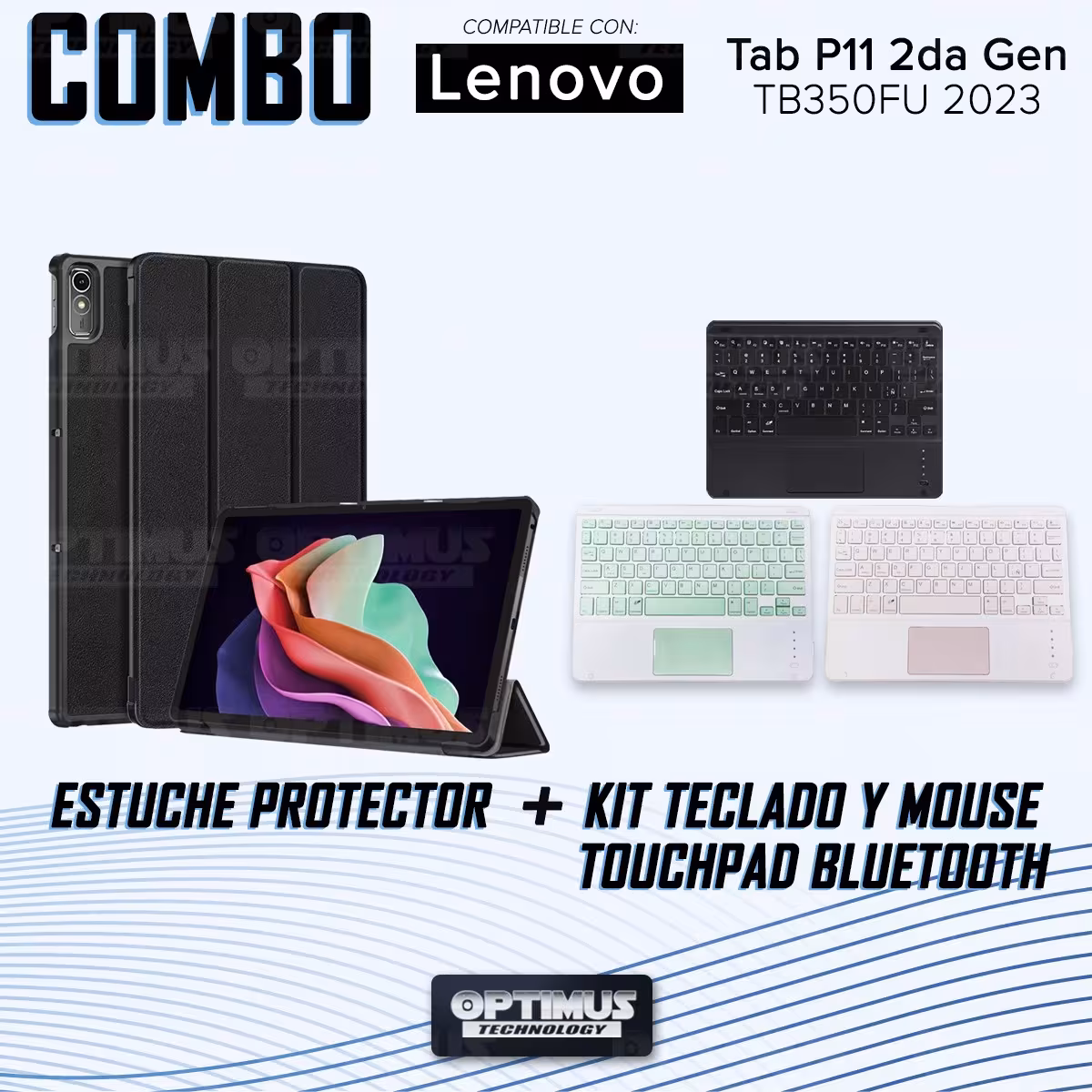 Kit Case Folio Protector + Teclado Mouse Touchpad Bluetooth para Tablet Lenovo Tab P11 2da Generación TB-350FU 11.5 Pulgadas